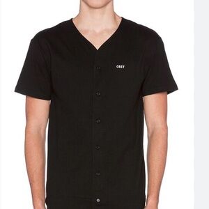 Obey Men’s Black Hartford Jersey Button-Front V-Neck Shirt